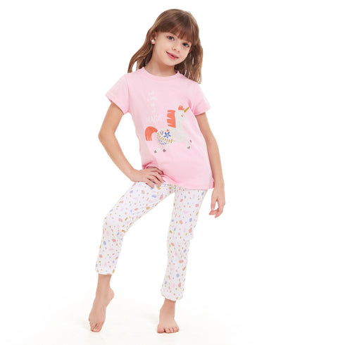 Girls summer pajama set Magical Unicorn t-shirt + White leggings